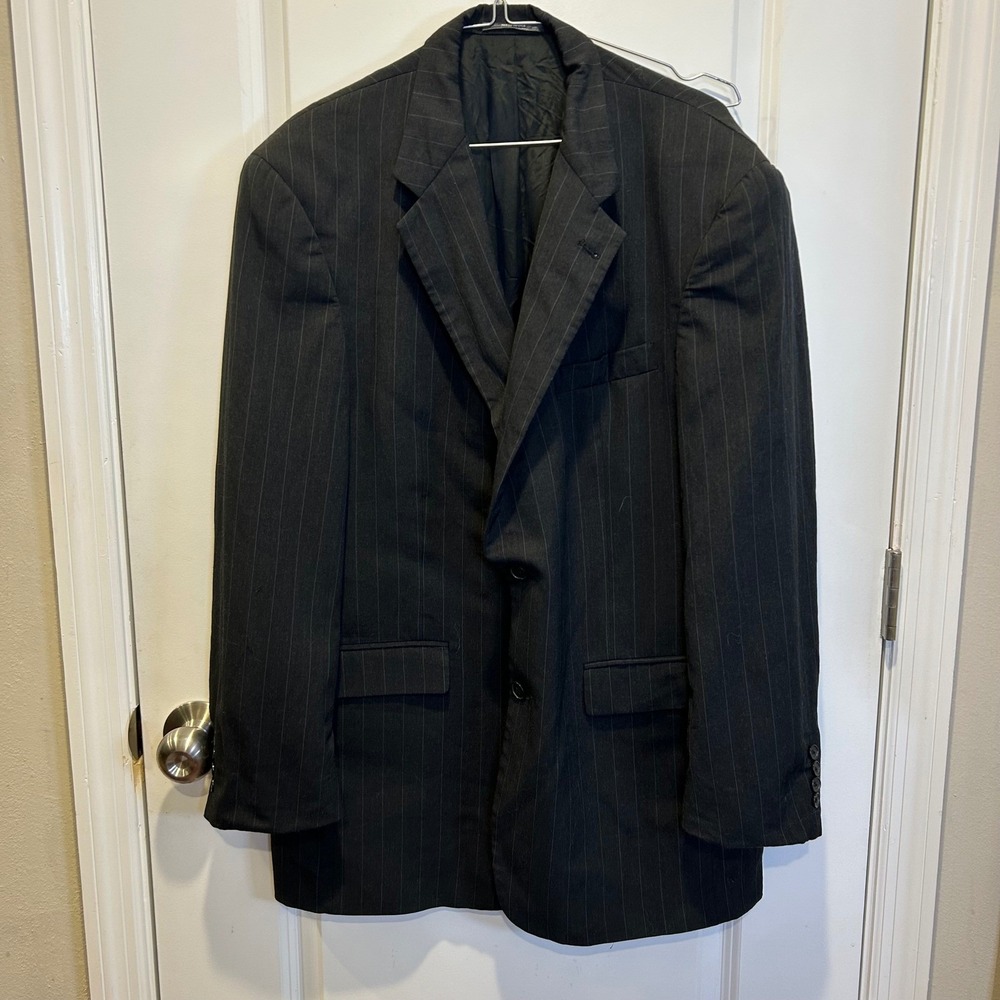 Austin Reed Men Suit Jacket Pinstripe Black Grey 2 Button 46R